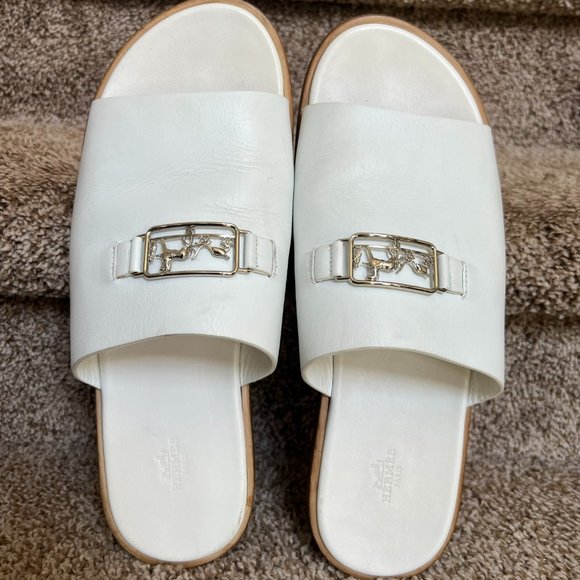 HERMÈS Vaisseau Men\'s White  Leather Slides. main image 4